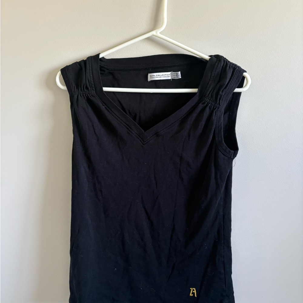 Zara Black Fitted Tank Top with V-Neckline
